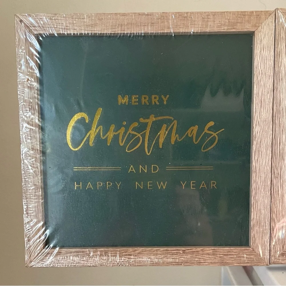3 Square Wood Christmas Holiday Signs (Target Brand)